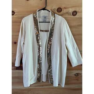 Mercer Street Studio Women's 2 piece cardigan &tank top.Cream w/ Gold sequins XL